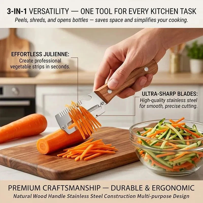 2PC Set Kitchen Peeler Stainless Steel Vegetable Peeler Wooden Handle