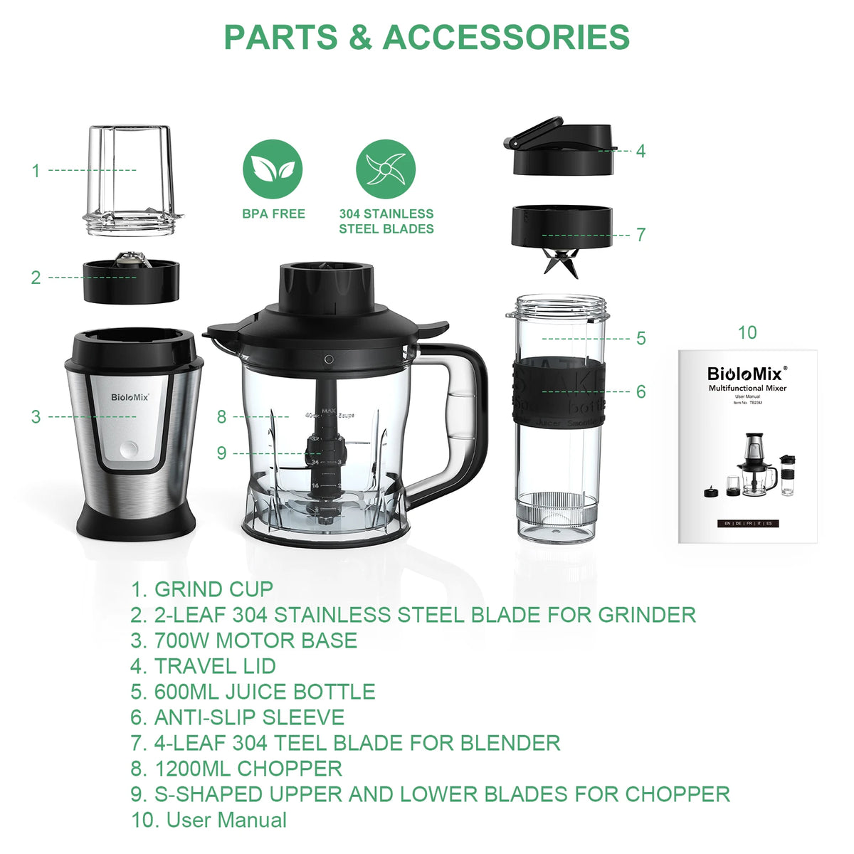 3-in-1 Multifunctional Food Processor 700W Portable Juicer Blender