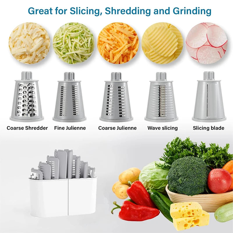 5 in 1 Rotary Cheese Grater Shredder Kitchen Mandoline Chopper