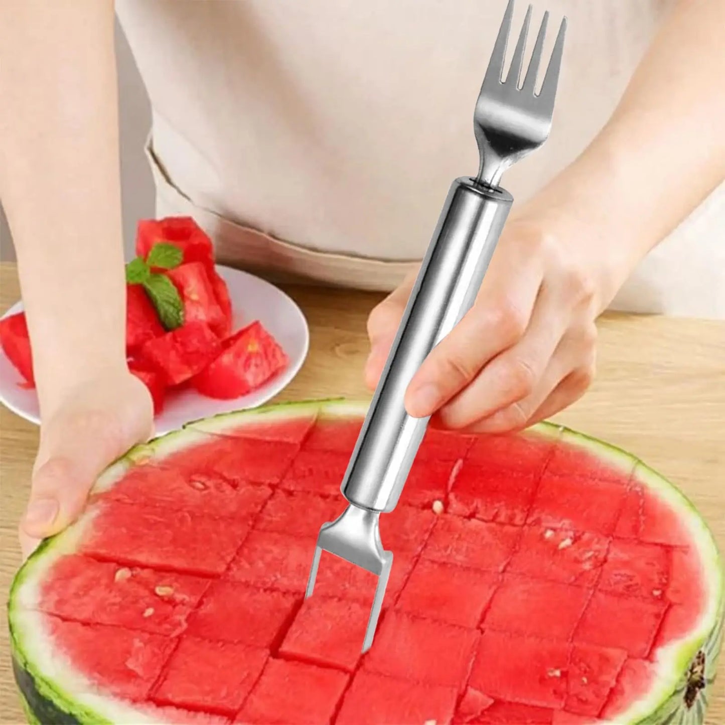 2 in 1 Stainless Steel Fruit Cutter New Watermelon Fork Slicer