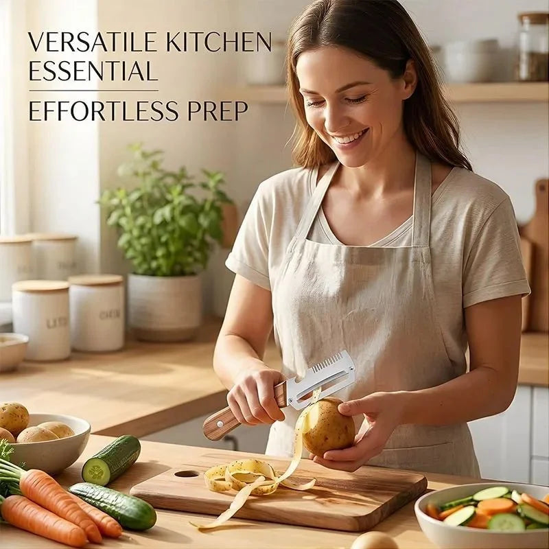 2PC Set Kitchen Peeler Stainless Steel Vegetable Peeler Wooden Handle