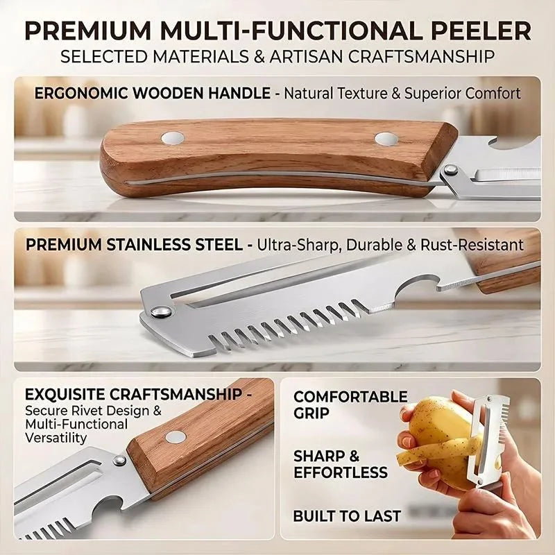 2PC Set Kitchen Peeler Stainless Steel Vegetable Peeler Wooden Handle
