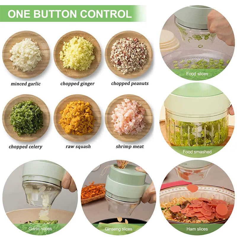 4in1 Handheld Electric Vegetable Cutter Set Wireless