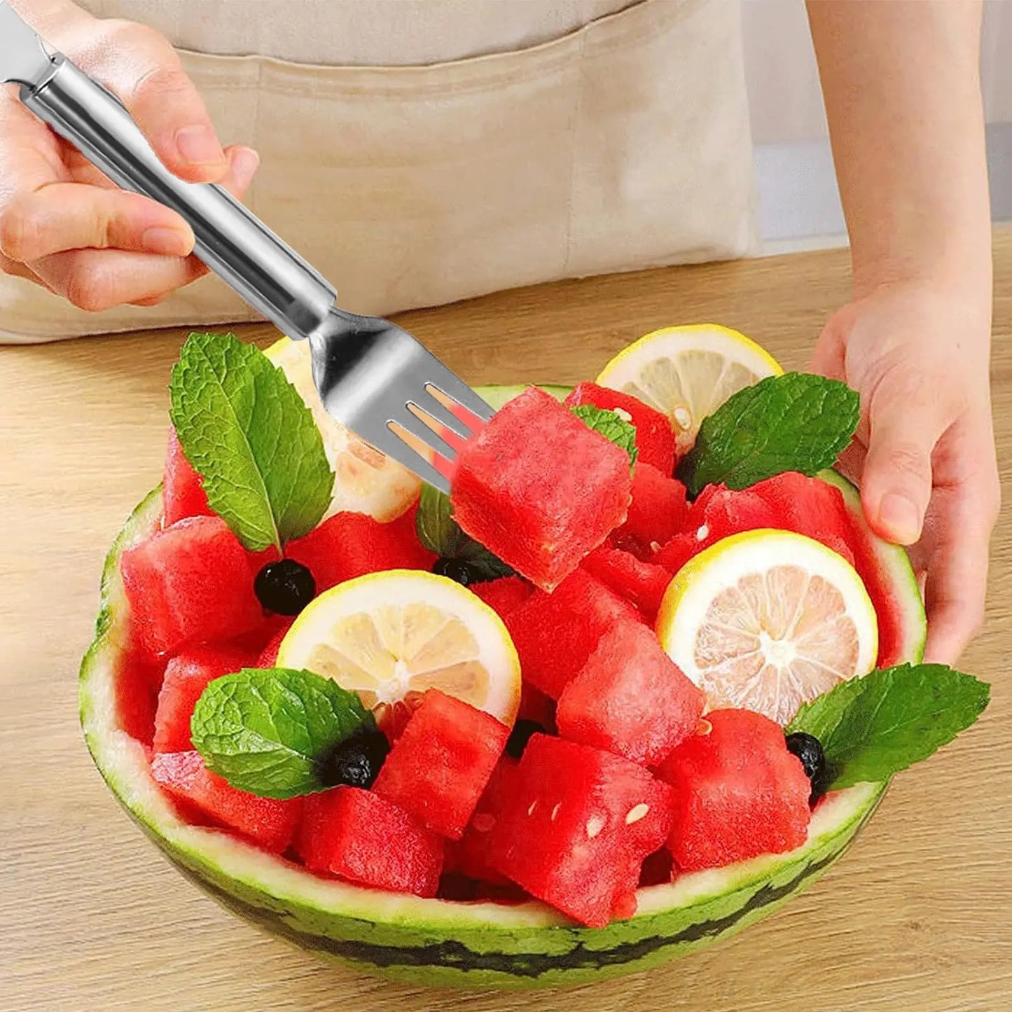 2 in 1 Stainless Steel Fruit Cutter New Watermelon Fork Slicer