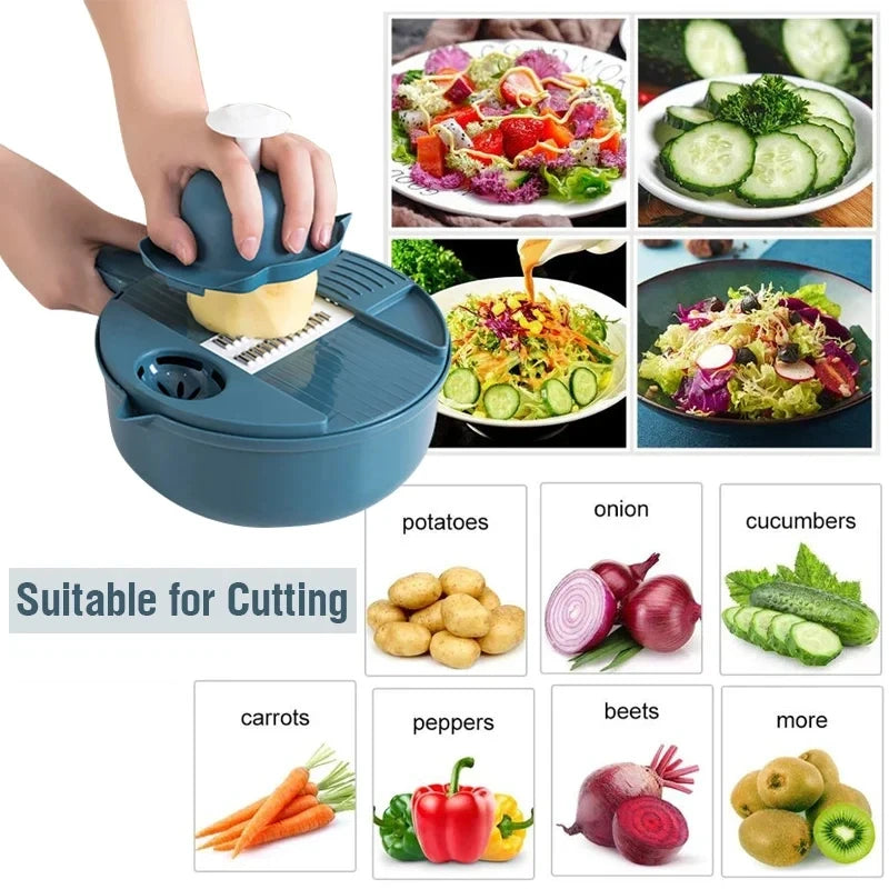 Multifunctional 9 in 1 Vegetable Chopper,, Kitchen Vegetable Slicer Cutter with Container