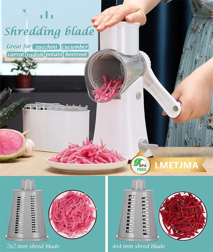 5 in 1 Rotary Cheese Grater Shredder Kitchen Mandoline Chopper