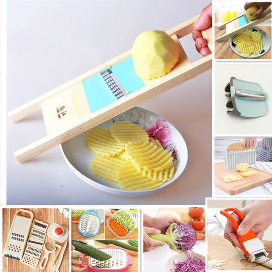 Wooden Potato Grid Slicer Vegetable Grater Corrugated Net Chopper Cutter