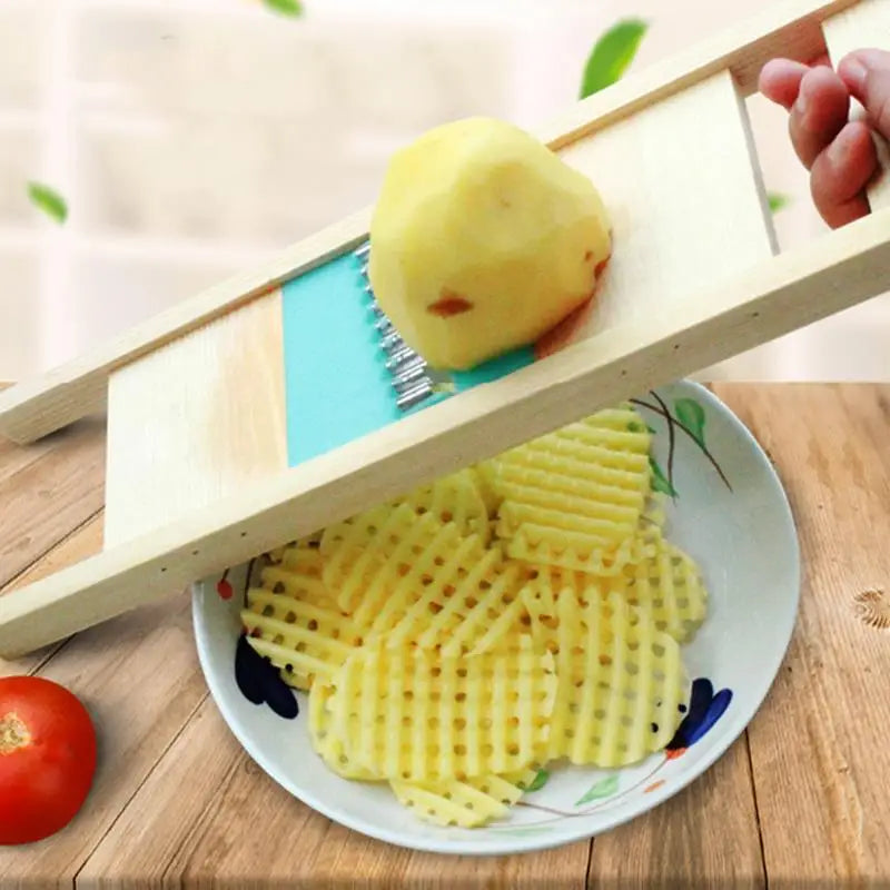 Wooden Potato Grid Slicer Vegetable Grater Corrugated Net Chopper Cutter