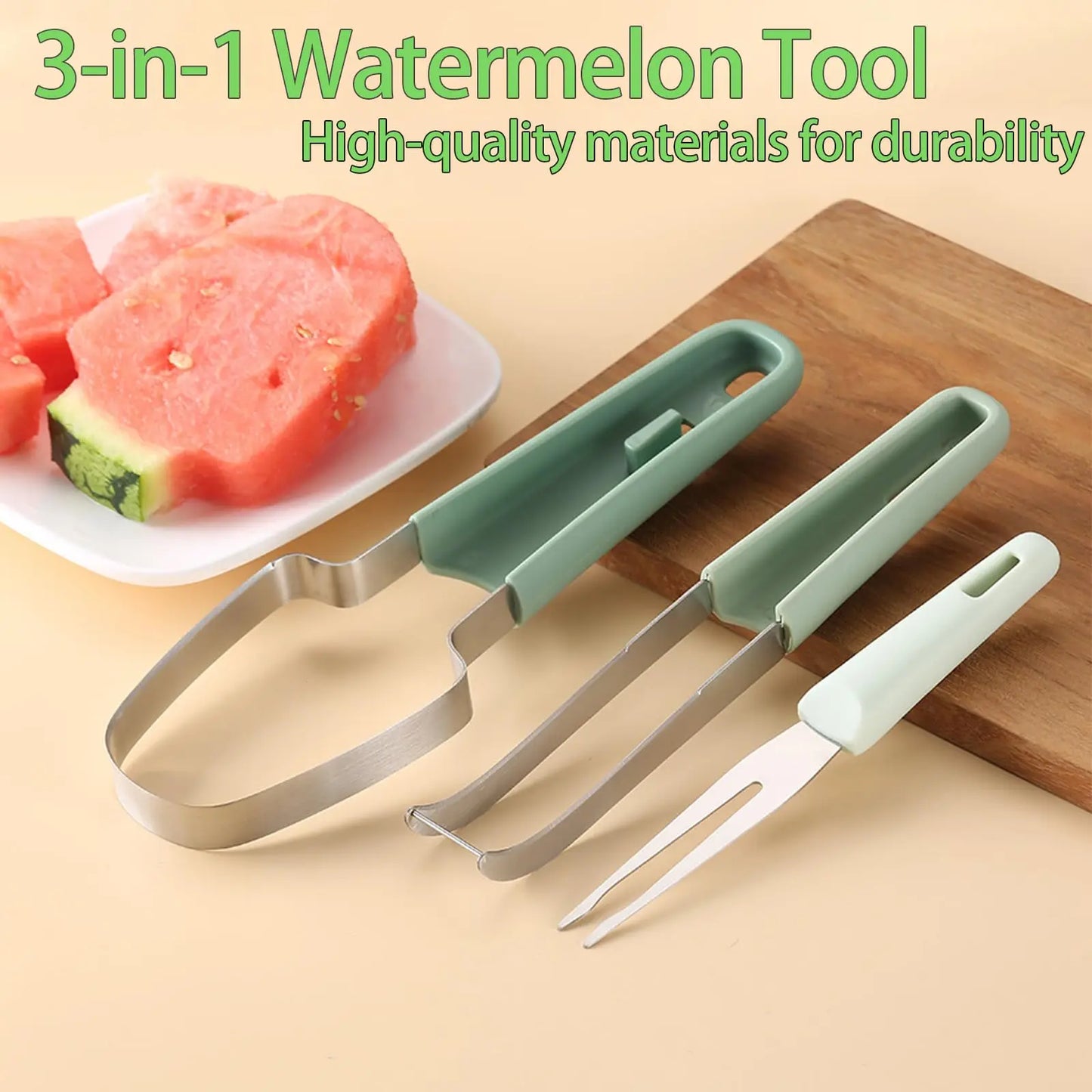 3-in-1 Watermelon Fork Slicer Cutter Stainless Steel