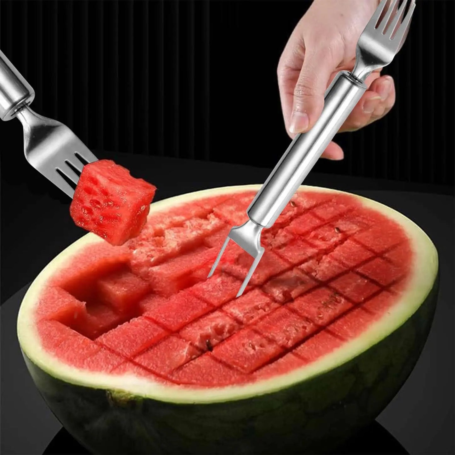 2 in 1 Stainless Steel Fruit Cutter New Watermelon Fork Slicer