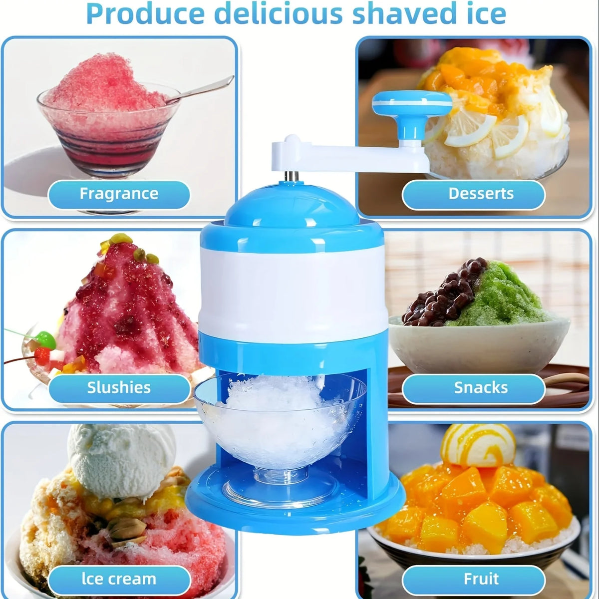 Hand Crank Ice Shaver Machine - Snow Cone Crusher & Slushy