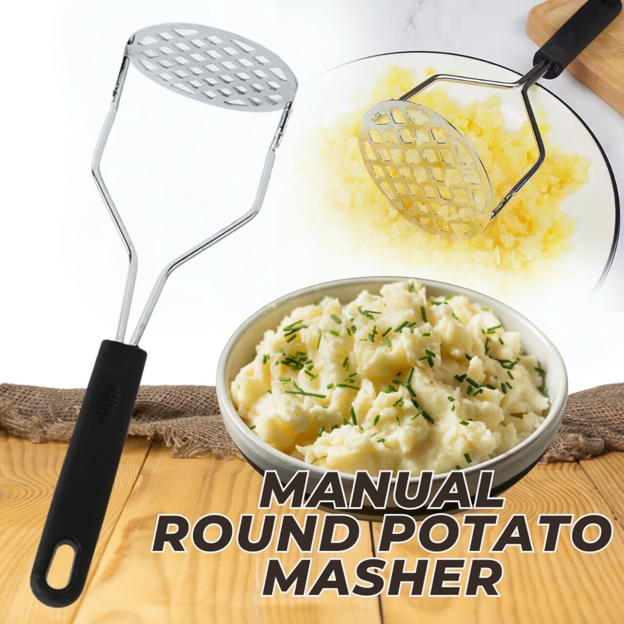 Stainless Steel Handle Potato Masher & Ricer Mash Potatoes Vegetables Tool