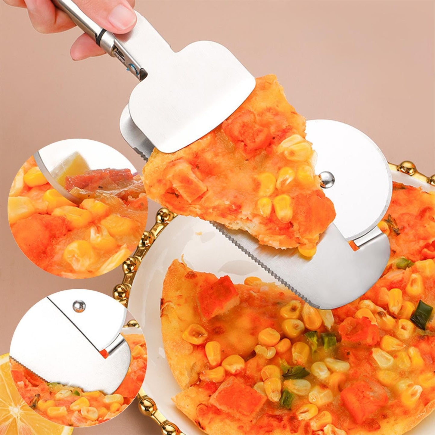 3-in-1 Pizza Cutter With Hanging Holes Labor-Saving Rolling Cutter