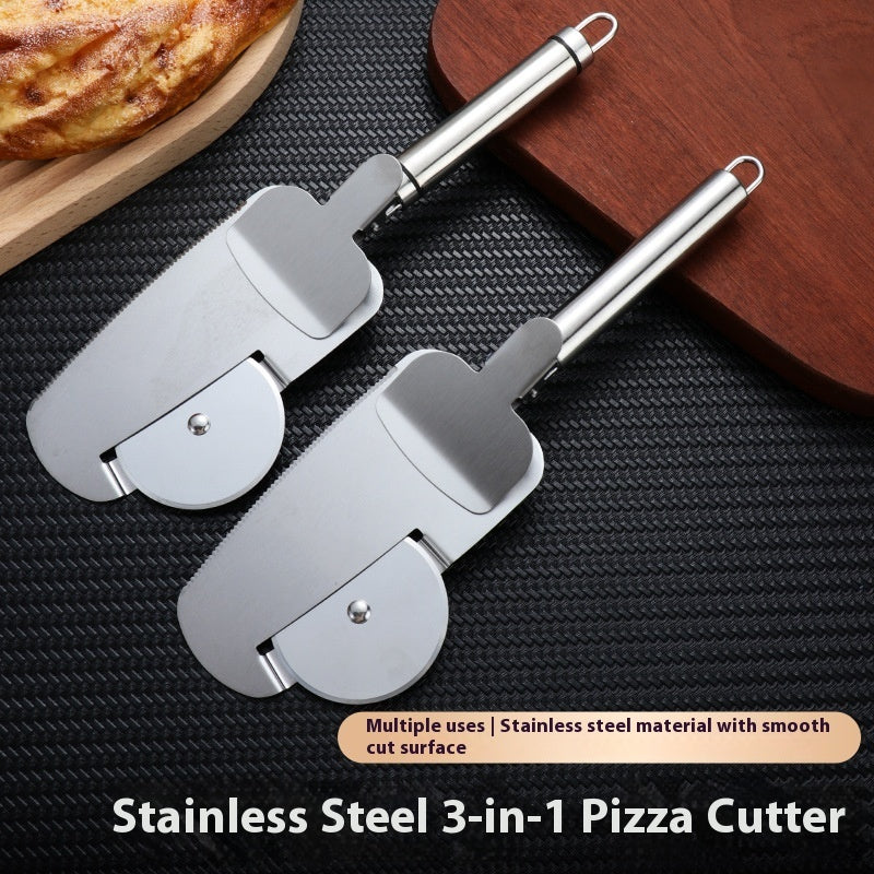 3-in-1 Pizza Cutter With Hanging Holes Labor-Saving Rolling Cutter
