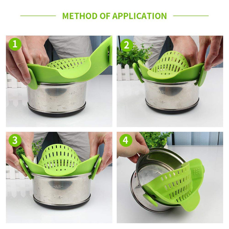 Universal Silicone Clip-on Pan Pot Strainer Anti-spill Pasta