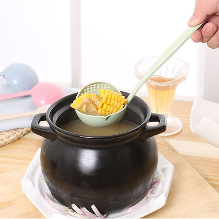 Wheat Straw Long-Handled Dual-Use Large Soup Ladle Colander Thickened Hot Pot Scoop Plastic Porridge Spoon Hot Pot Soup Spoon
