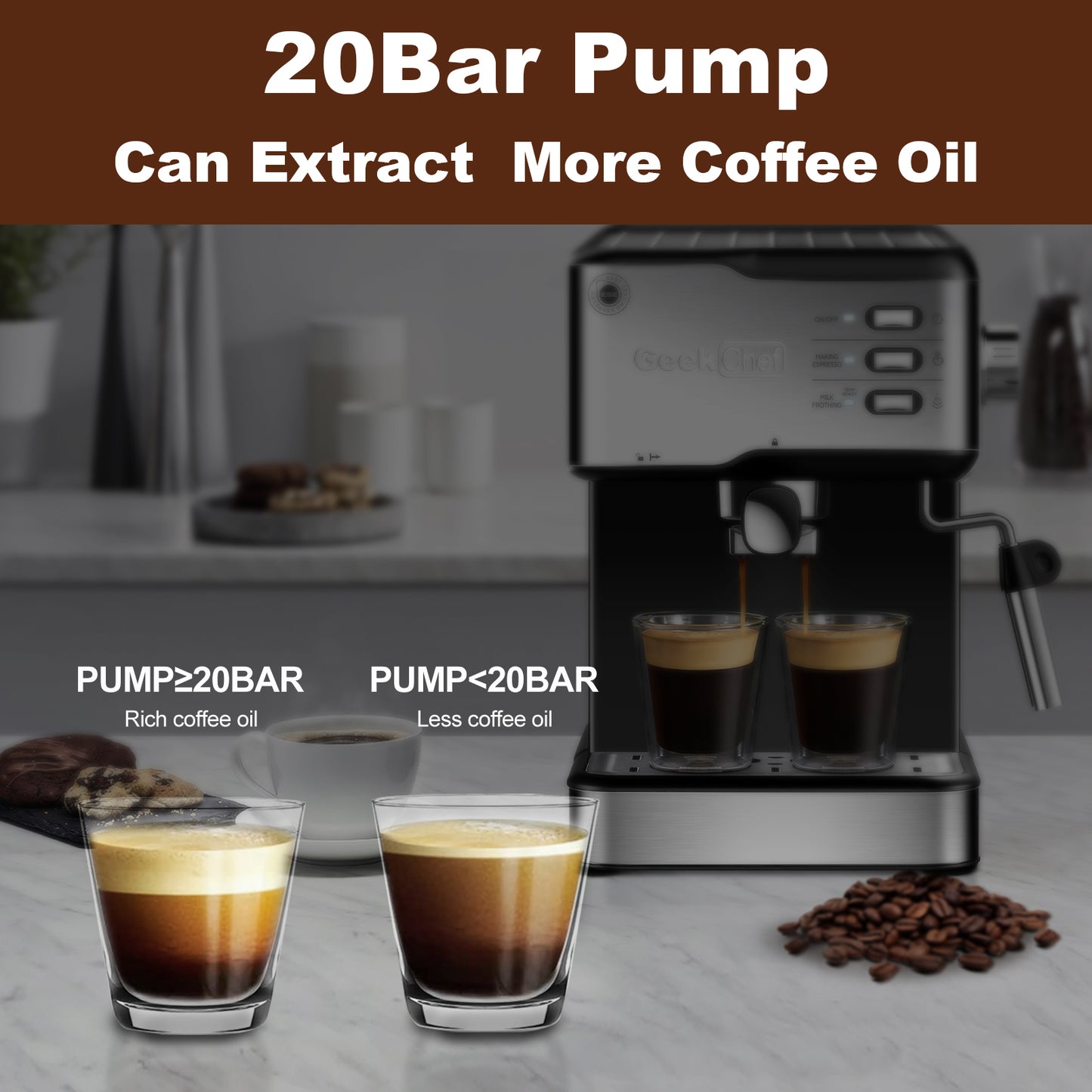 Geek Chef Espresso Machine, Espresso&Cappuccino Latte Maker