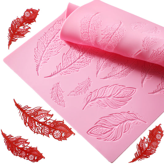 Retro Lace Feather Texture Pastry Wedding Dessert Table Decoration Silicone Mold