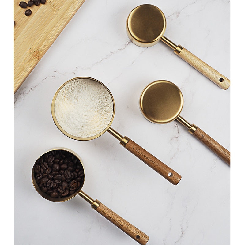 Wooden Gold Measuring Cups And Spoons