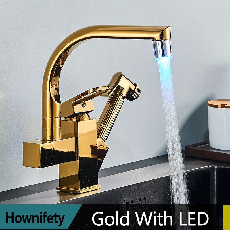 LED or Not Black Kitchen Faucet Pull Out Bidet