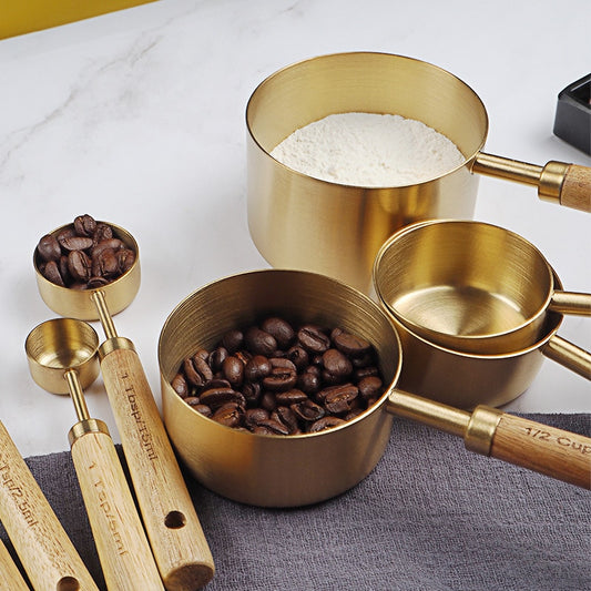 Wooden Gold Measuring Cups And Spoons