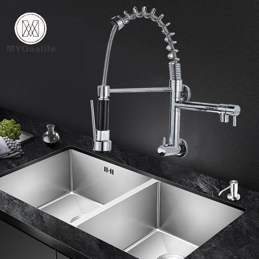 Chrome Black Pull Down Kitchen Faucet Single