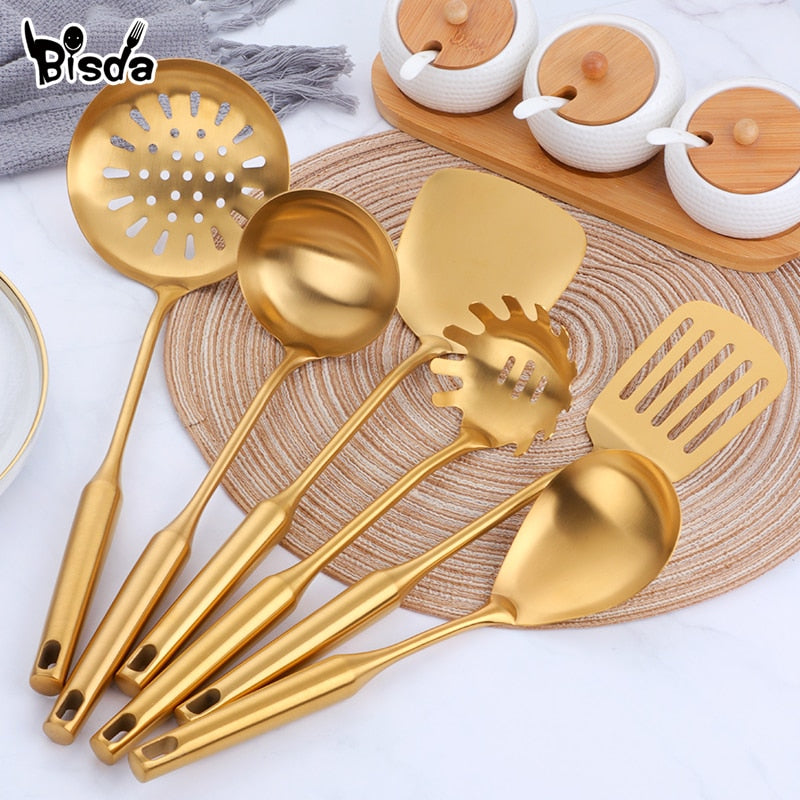 CookwarLong Handle Set Gold Cooking Utensils