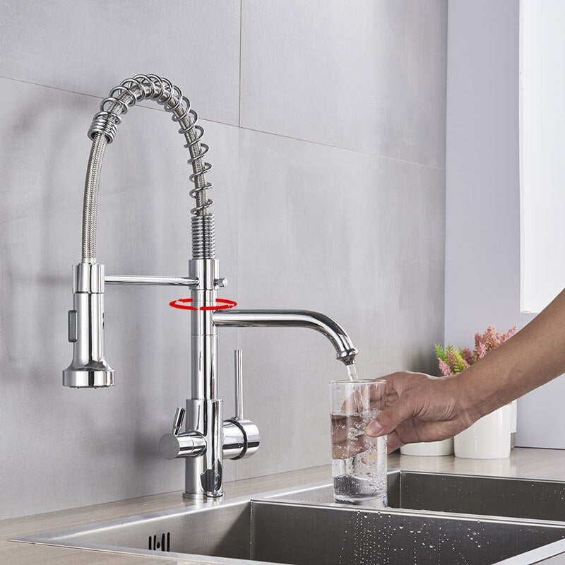 Nickel Chrome Kitchen Sink Faucet Purified Free Rotation