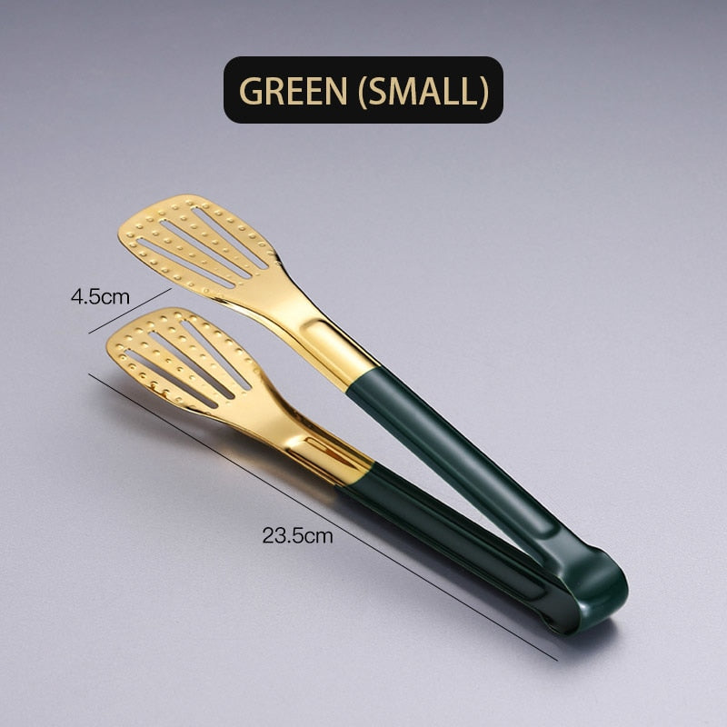 Stainless Steel Grilling Tong Green Gold Handle