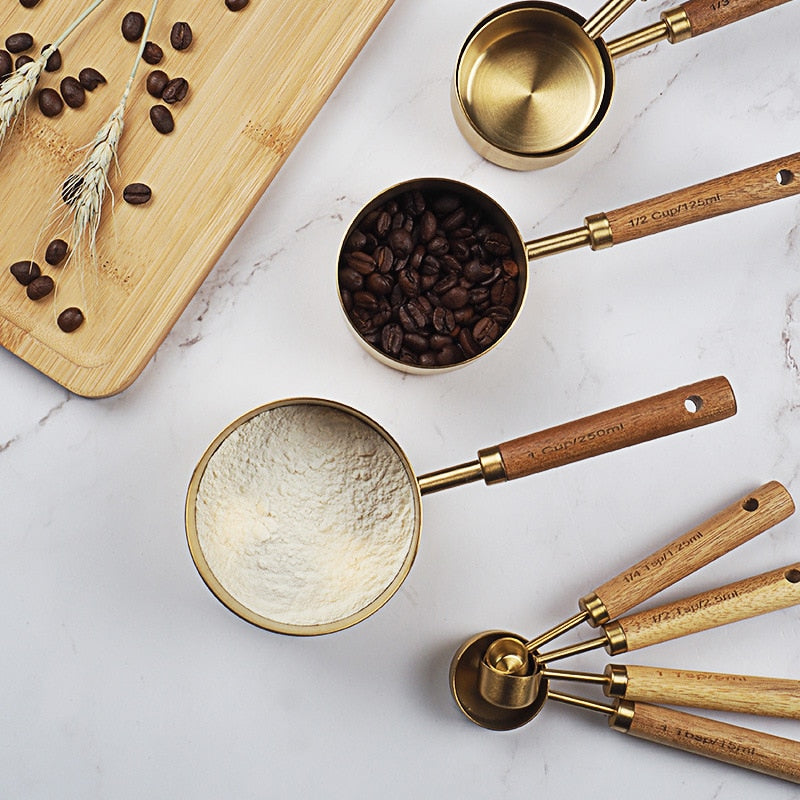 Wooden Gold Measuring Cups And Spoons