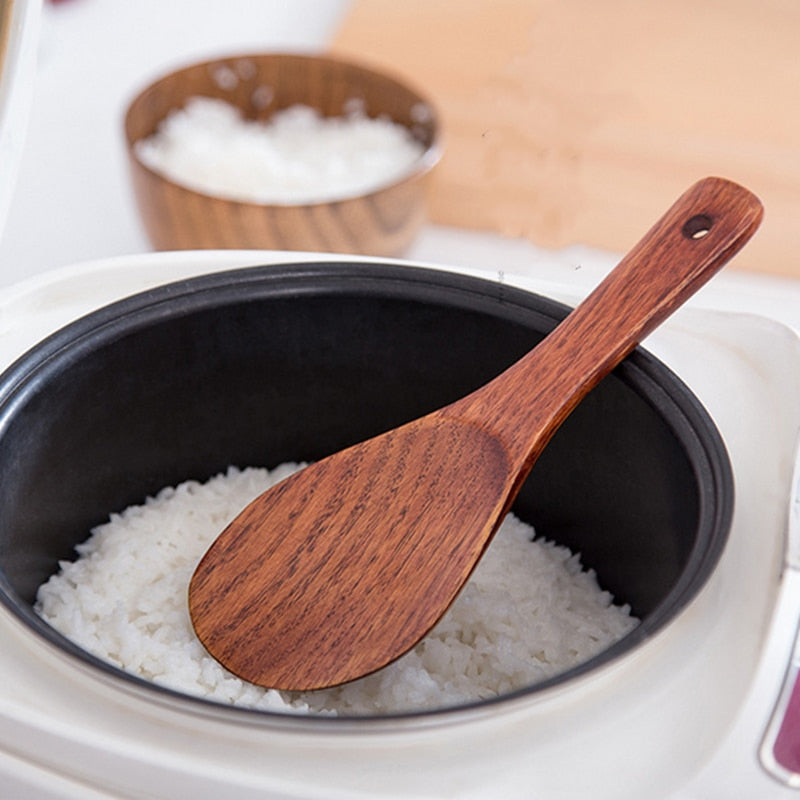 Kitchen Turner Spatula Rice Spoon Long Wooden