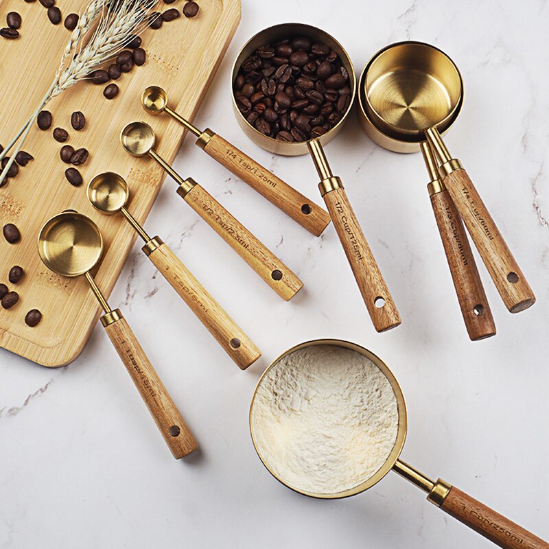 Wooden Gold Measuring Cups And Spoons