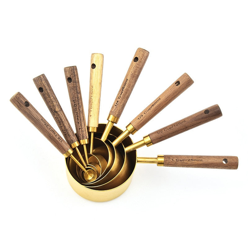 Wooden Gold Measuring Cups And Spoons