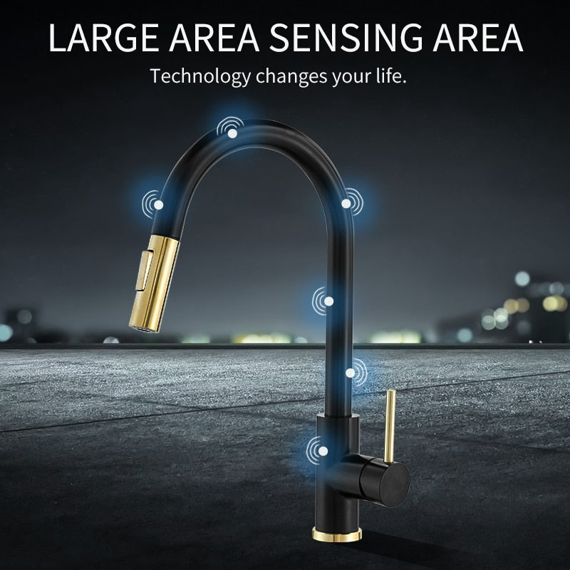 Sensor Kitchen Faucets Brushed Gold Smart Touch