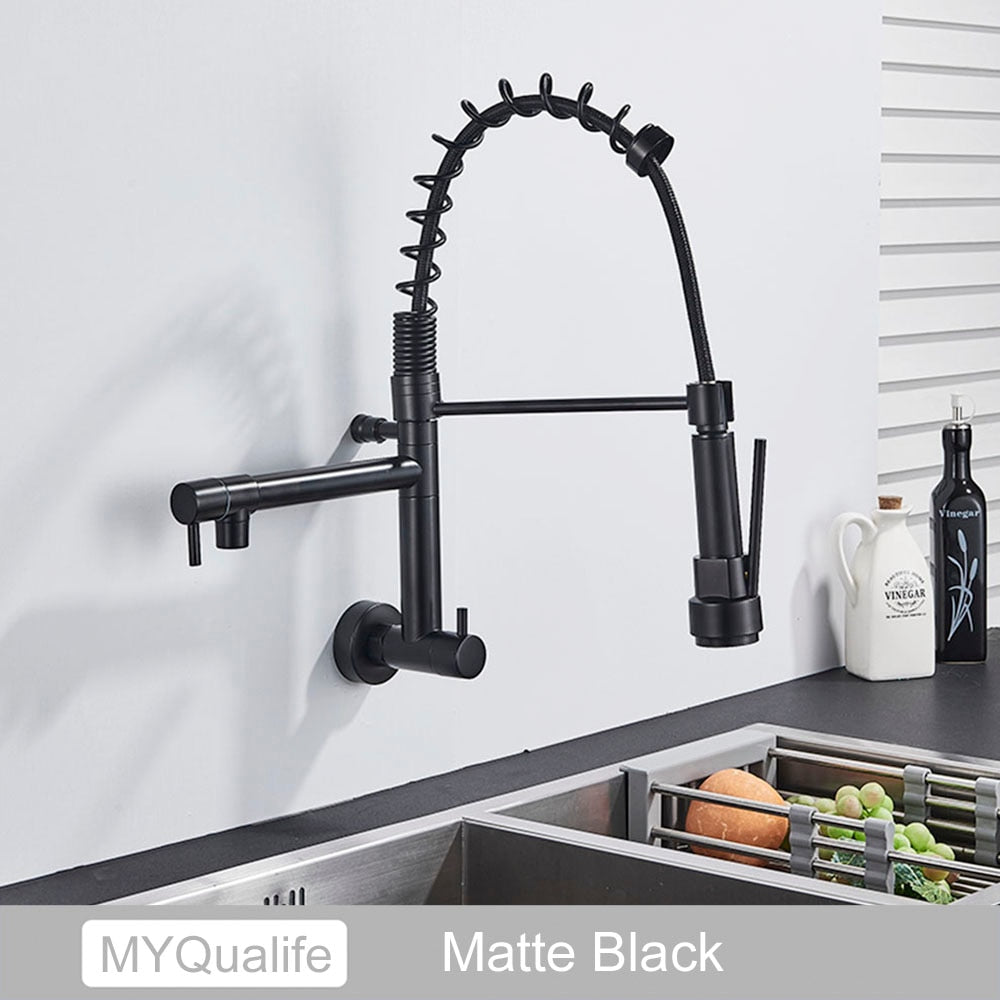 Chrome Black Pull Down Kitchen Faucet Single