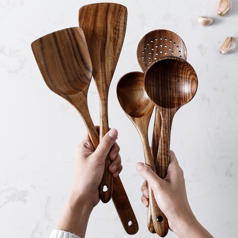 Teak natural wood tableware spoon colander