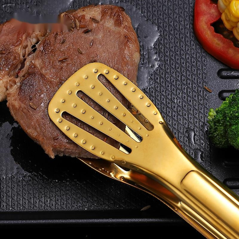 Stainless Steel Grilling Tong Green Gold Handle