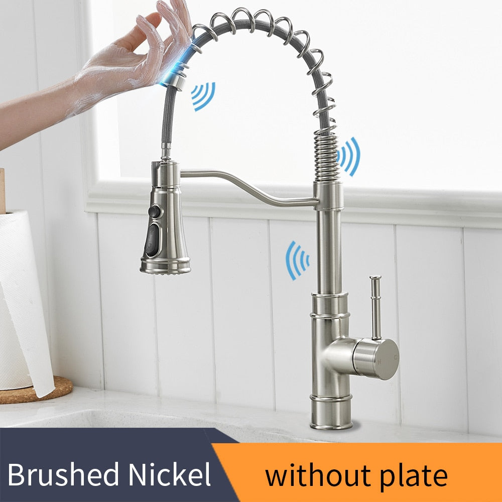 Sensor Kitchen Faucets Brushed Gold Smart Touch