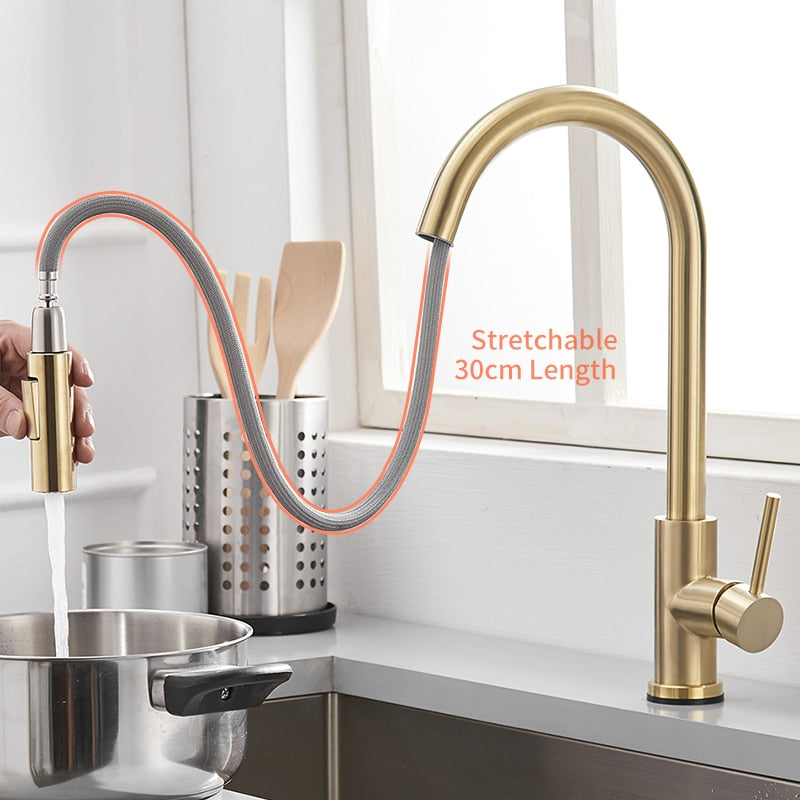 Sensor Kitchen Faucets Brushed Gold Smart Touch