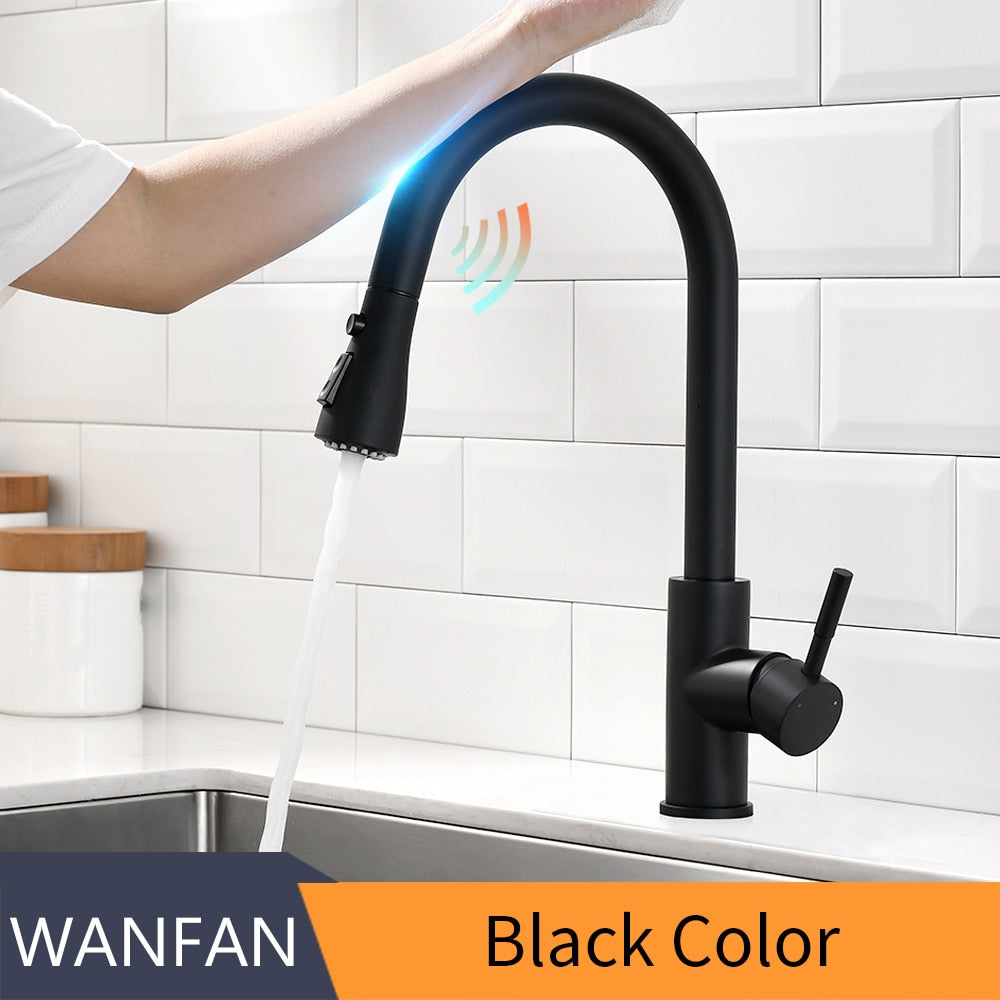 Sensor Kitchen Faucets Brushed Gold Smart Touch