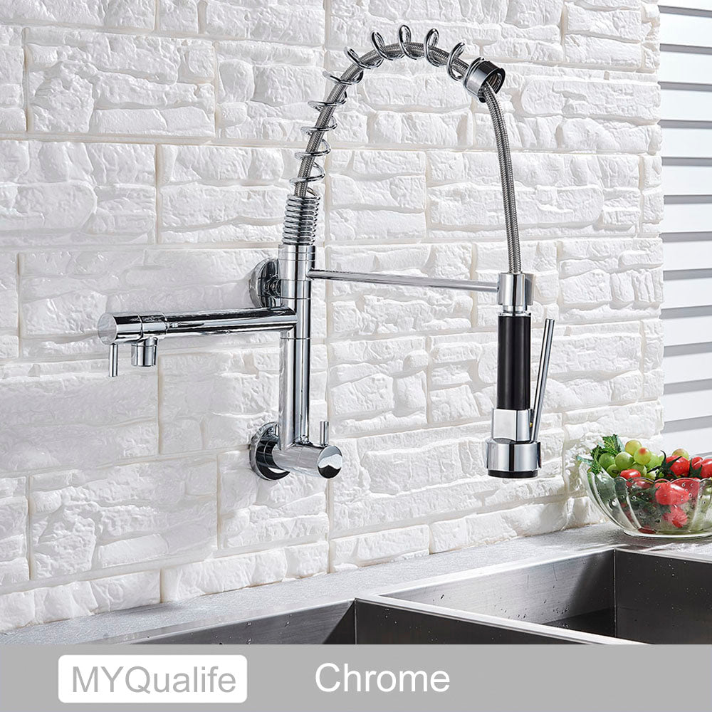 Chrome Black Pull Down Kitchen Faucet Single