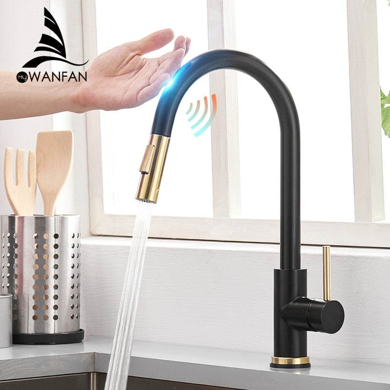 Sensor Kitchen Faucets Brushed Gold Smart Touch