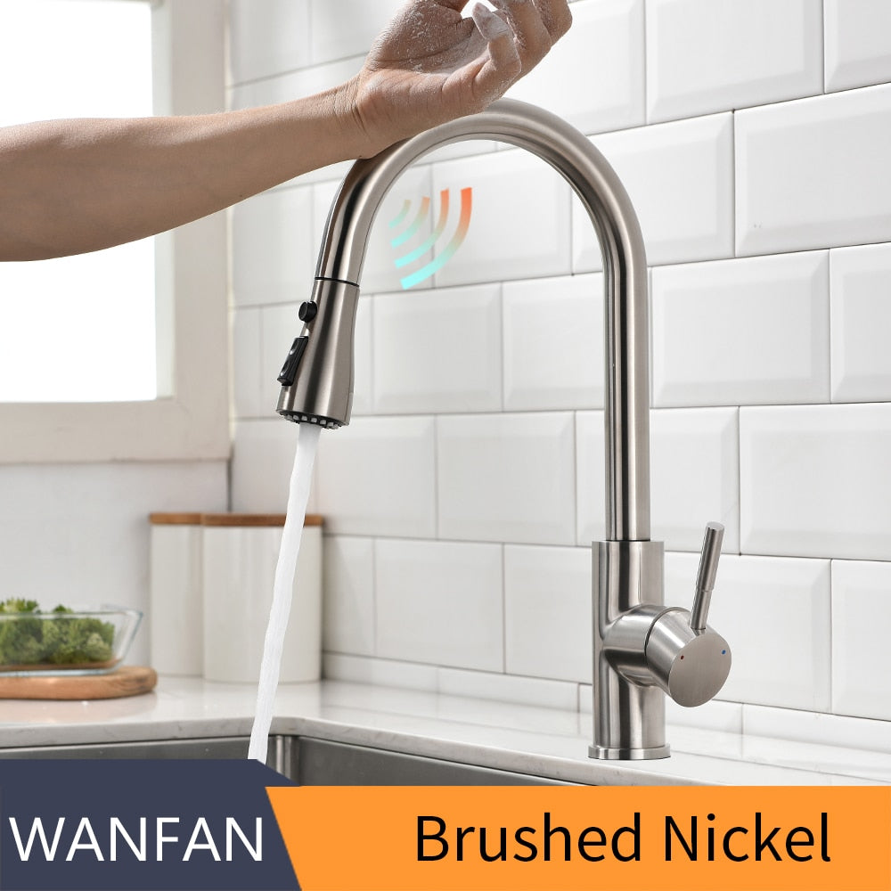 Sensor Kitchen Faucets Brushed Gold Smart Touch