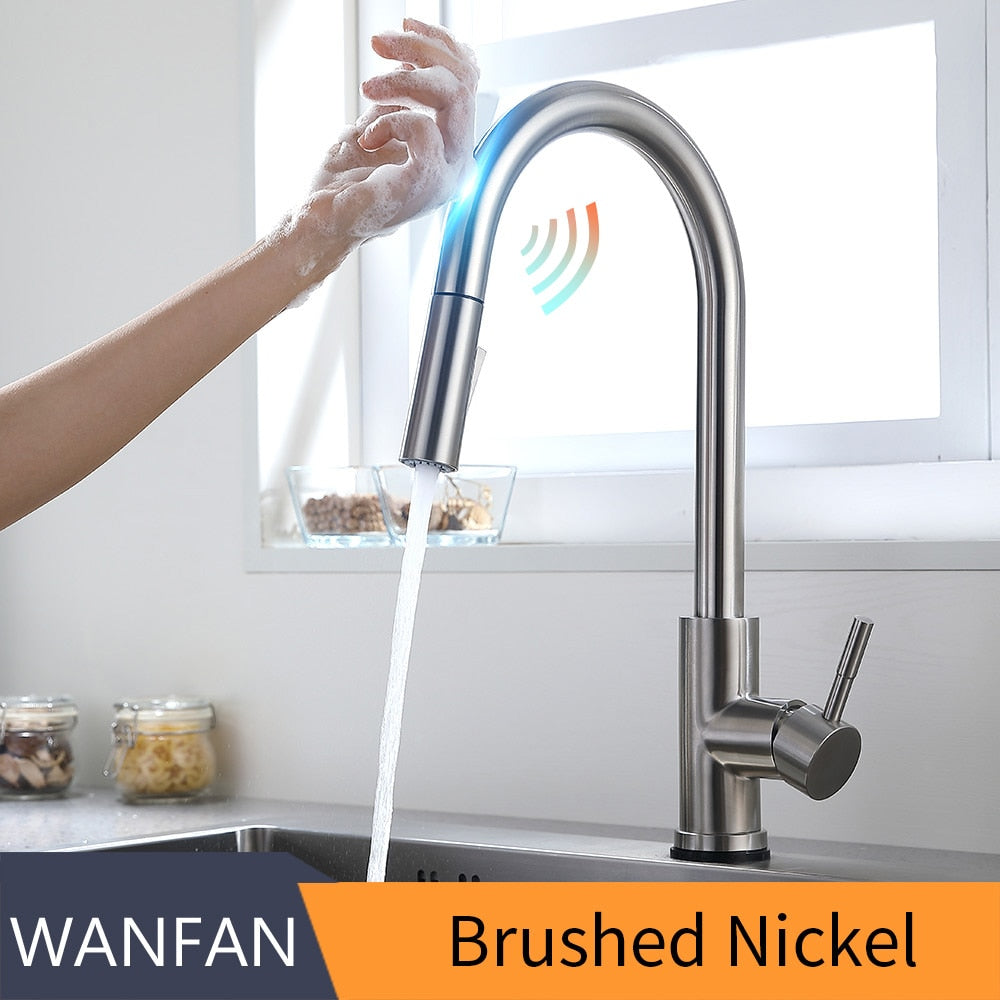 Sensor Kitchen Faucets Brushed Gold Smart Touch