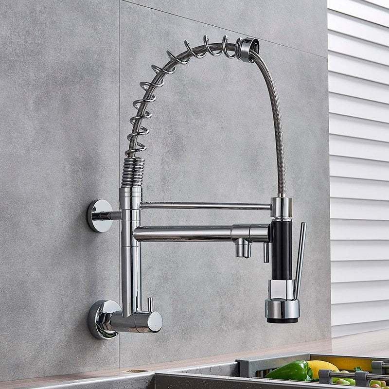 Chrome Black Pull Down Kitchen Faucet Single