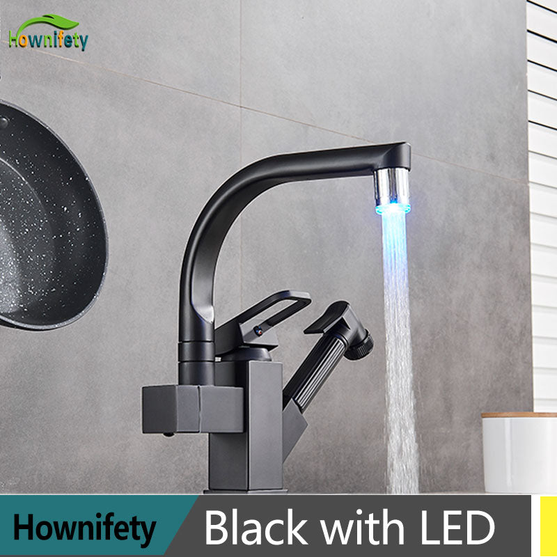 LED or Not Black Kitchen Faucet Pull Out Bidet