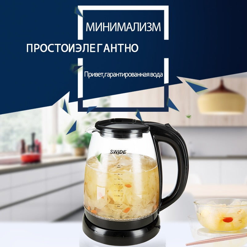 1800ml Portable Electric Kettles Glass Cup Make Tea