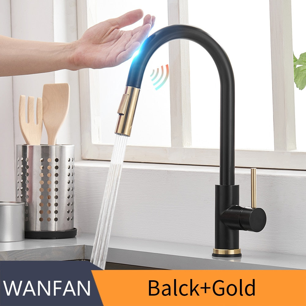 Sensor Kitchen Faucets Brushed Gold Smart Touch