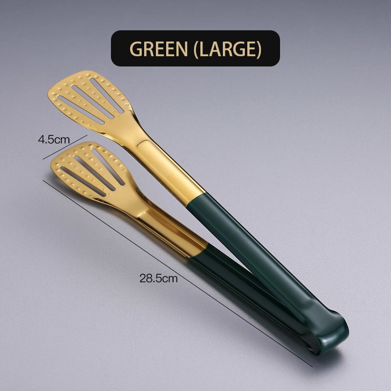 Stainless Steel Grilling Tong Green Gold Handle