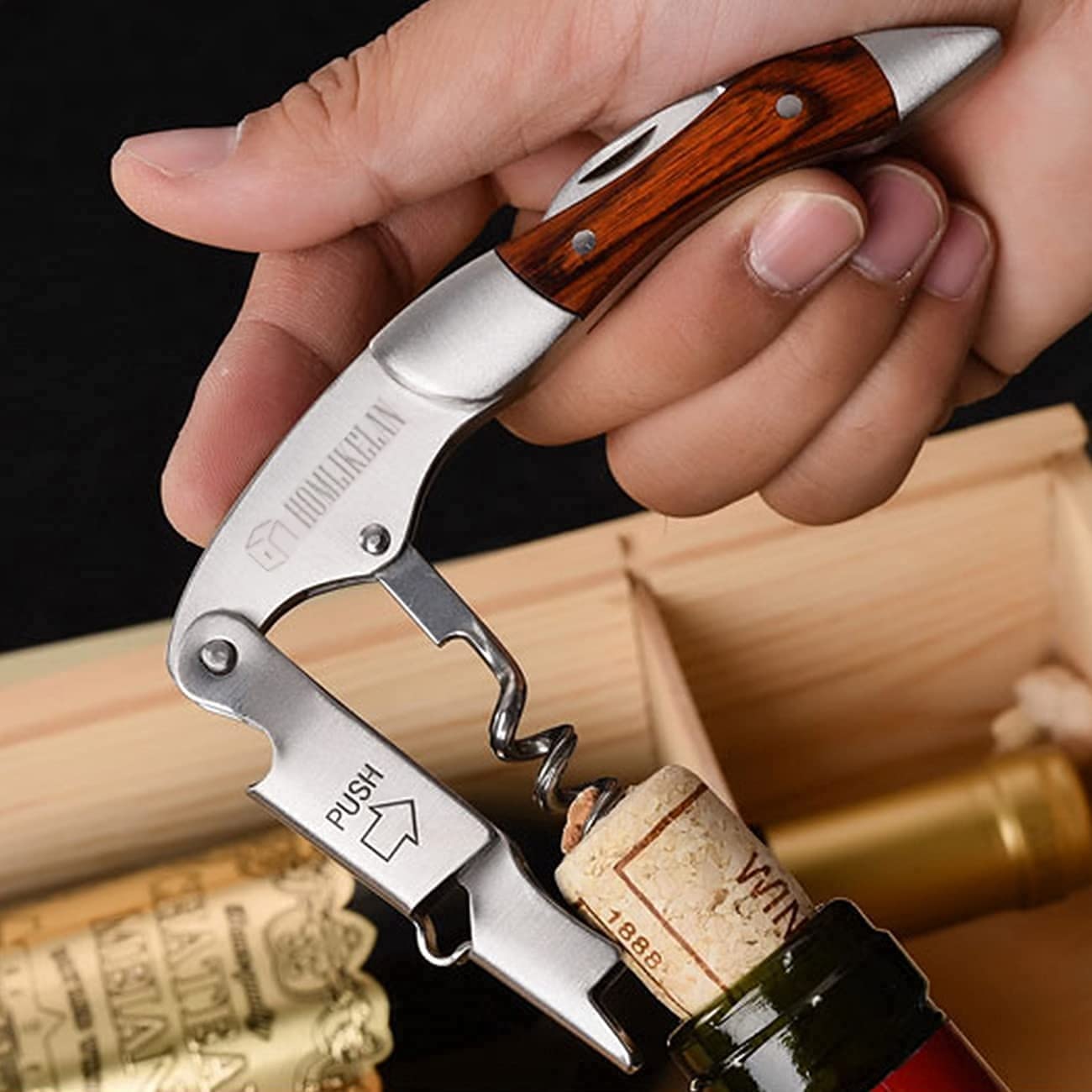 Wood Handle Corkscrew Bottle Opener